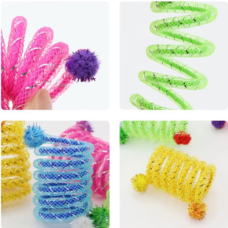 Endless Fun with Interactive Colorful Spring Cat Toys - Durable Elastic Wool Balls!