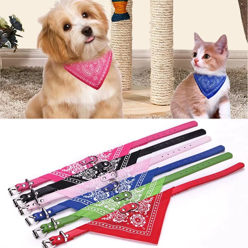 Trendy Paisley Pattern Adjustable PU Leather Pet Bandanas for Stylish Dogs & Cats