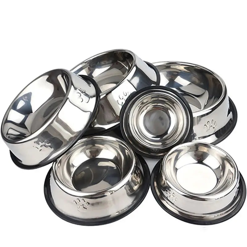 Stylish Skidproof Paw Stainless Steel Dog Bowl - Perfect Feeding Solution for Your Furry Friends in 6 Sizes