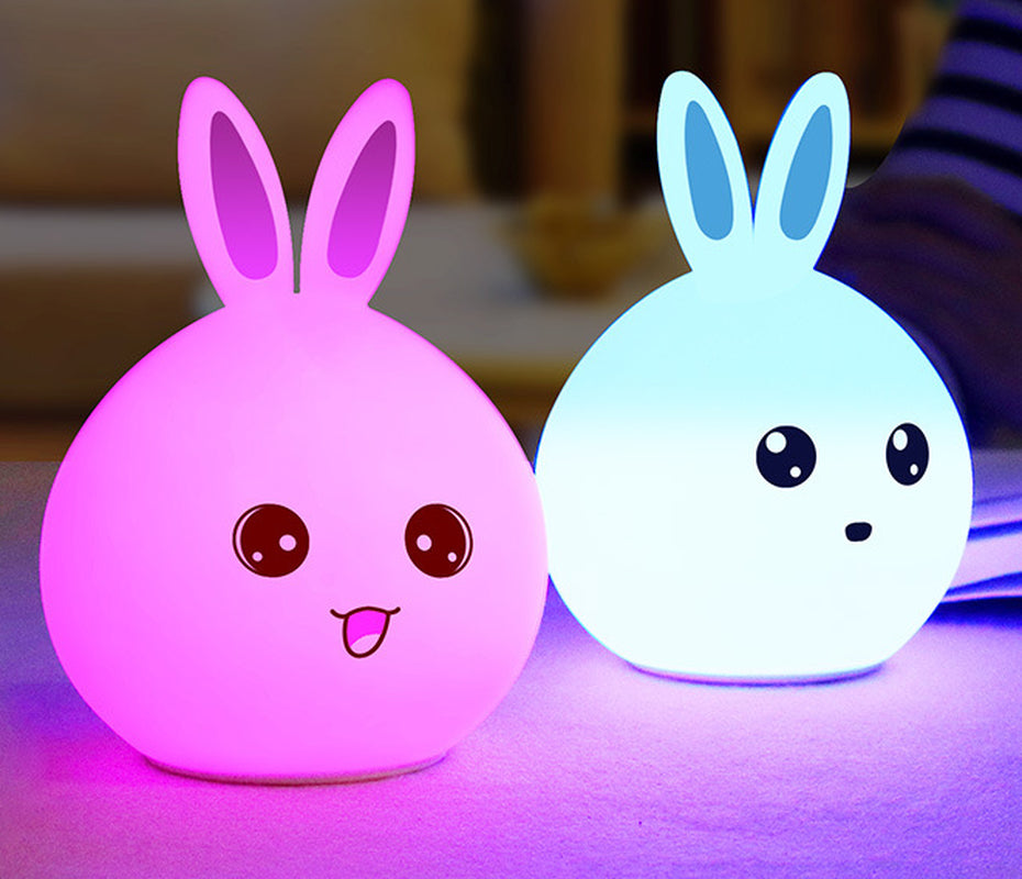 Adorable Touch Sensor Rabbit Night Light - Colorful Silicone LED Lamp for Kids