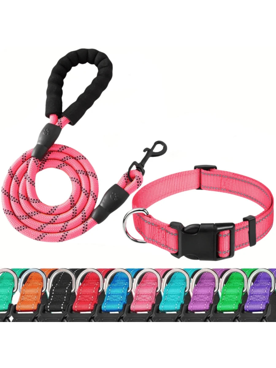 Premium Reflective Pet Leash & Adjustable Nylon Collar Set for Dogs of All Sizes
