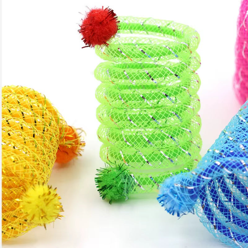 Endless Fun with Interactive Colorful Spring Cat Toys - Durable Elastic Wool Balls!