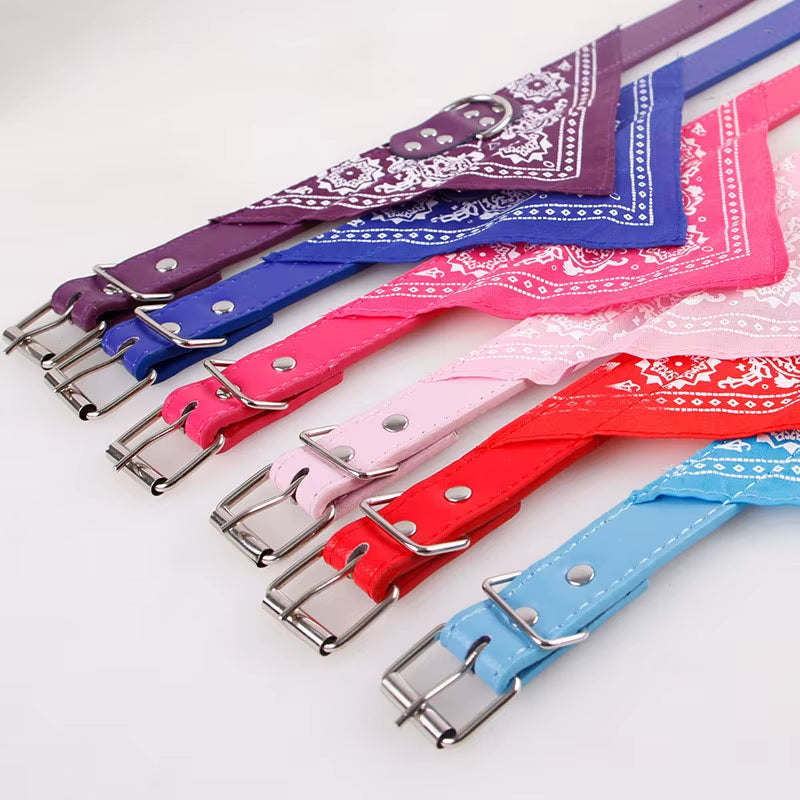 Trendy Paisley Pattern Adjustable PU Leather Pet Bandanas for Stylish Dogs & Cats
