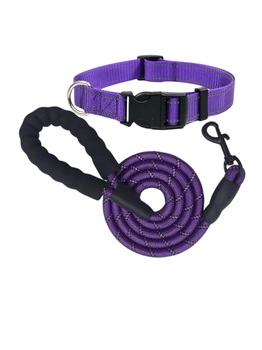 Premium Reflective Pet Leash & Adjustable Nylon Collar Set for Dogs of All Sizes