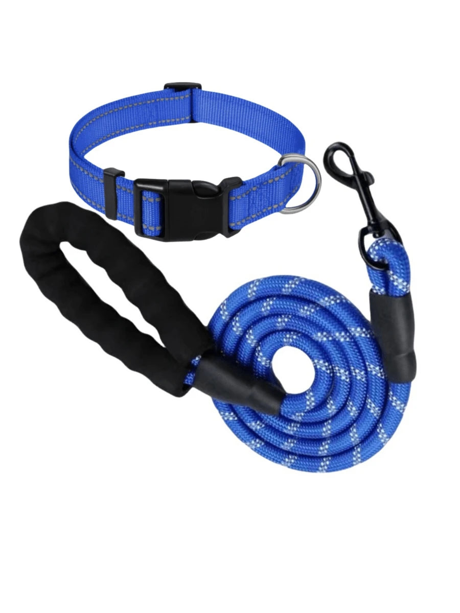 Premium Reflective Pet Leash & Adjustable Nylon Collar Set for Dogs of All Sizes