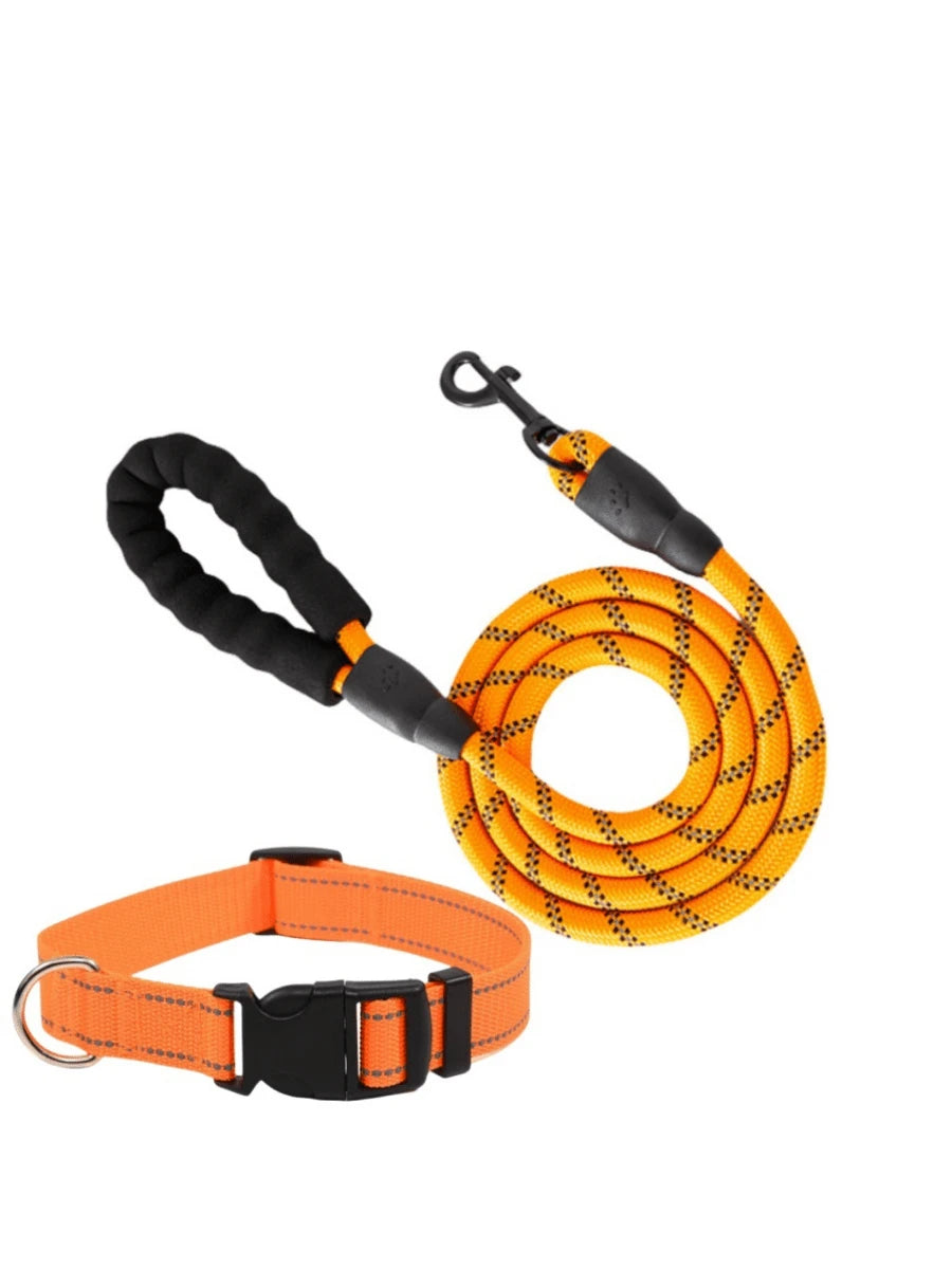 Premium Reflective Pet Leash & Adjustable Nylon Collar Set for Dogs of All Sizes