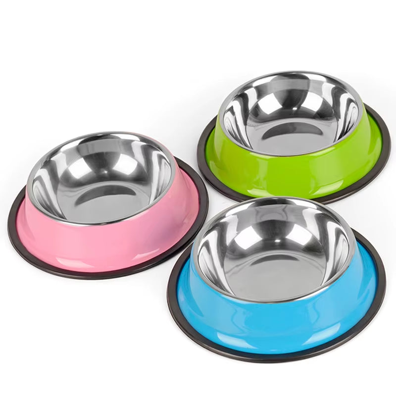 Vibrant Stainless Steel Pet Bowls - Chic Food & Water Dishes for Cats and Puppies