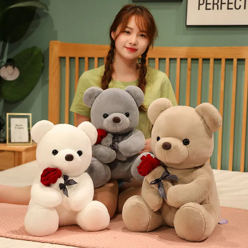 Adorable 23-45Cm Plush Teddy Bear with Roses - Perfect Birthday or Valentine's Day Gift for Girlfriend!