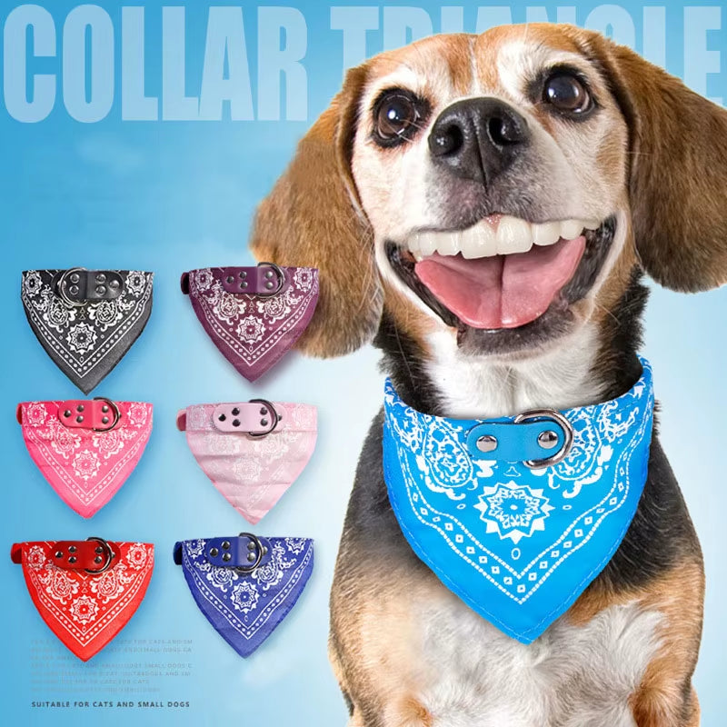 Trendy Paisley Pattern Adjustable PU Leather Pet Bandanas for Stylish Dogs & Cats