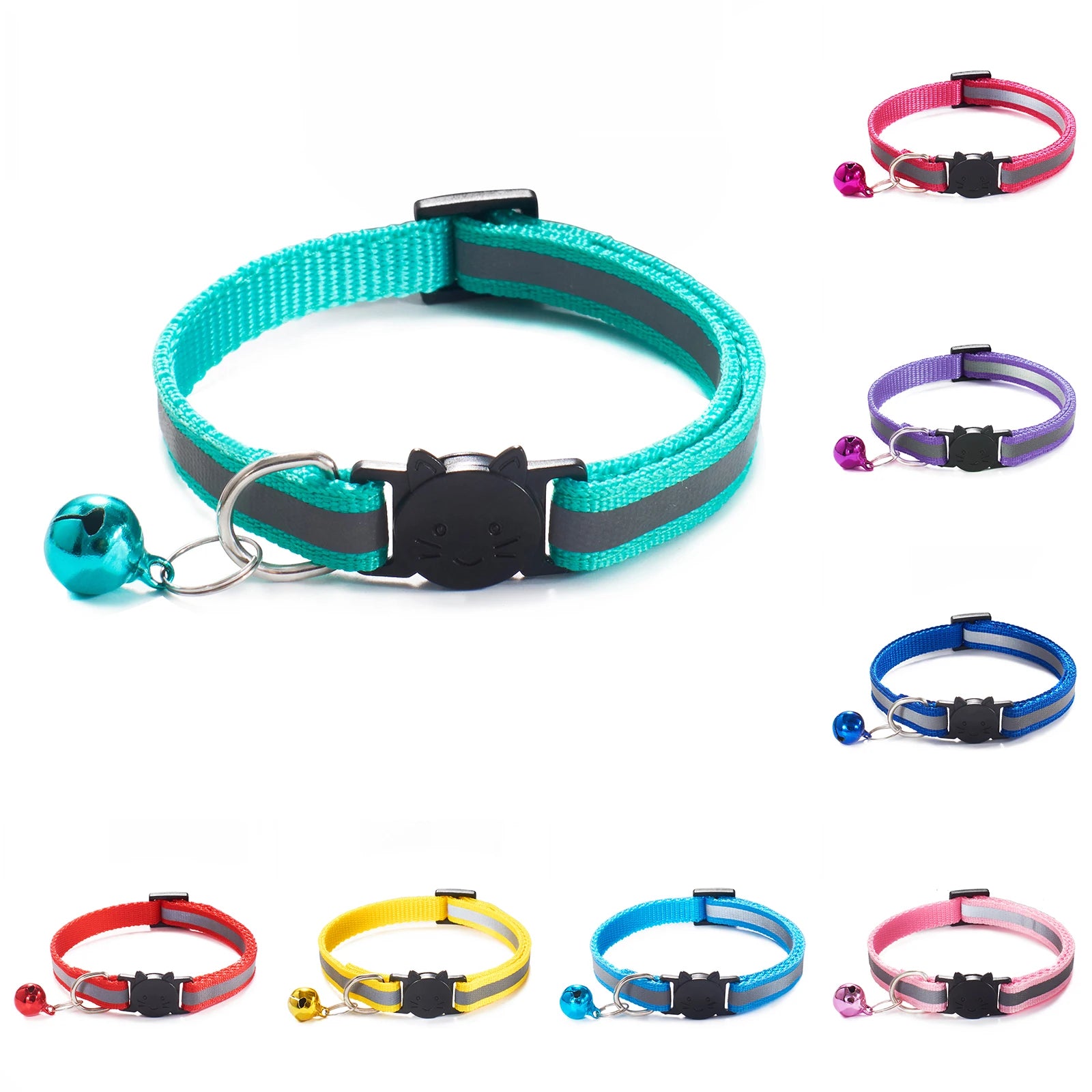 Vibrant Reflective Breakaway Cat Collar with Bell - Adjustable, Soft & Safe Design for Your Feline Friend!