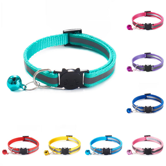 Vibrant Reflective Breakaway Cat Collar with Bell - Adjustable, Soft & Safe Design for Your Feline Friend!