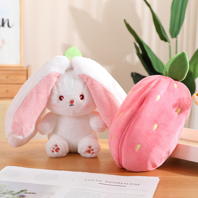 Adorable Kawaii Fruit Bunny Plush Toy - Cute Carrot & Strawberry Rabbit for Kids' Birthday & Christmas Gifts!