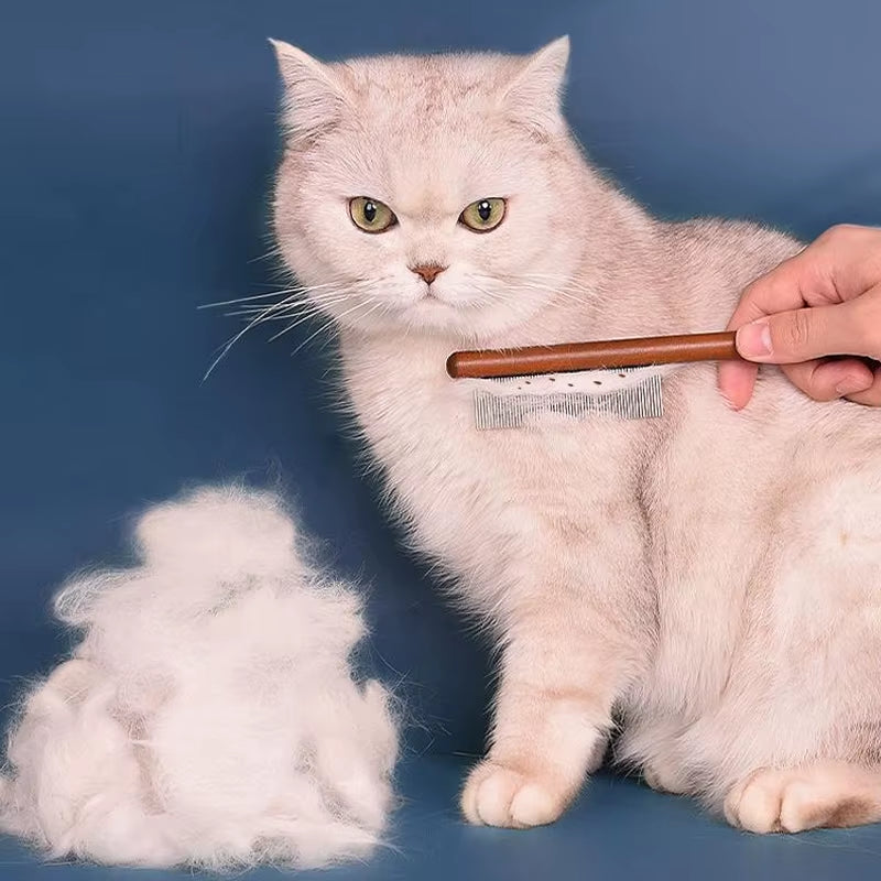 Ultimate Premium Stainless Steel Cat Comb with Elegant Wooden Handle - The Must-Have Grooming Tool for Cats & Dogs!