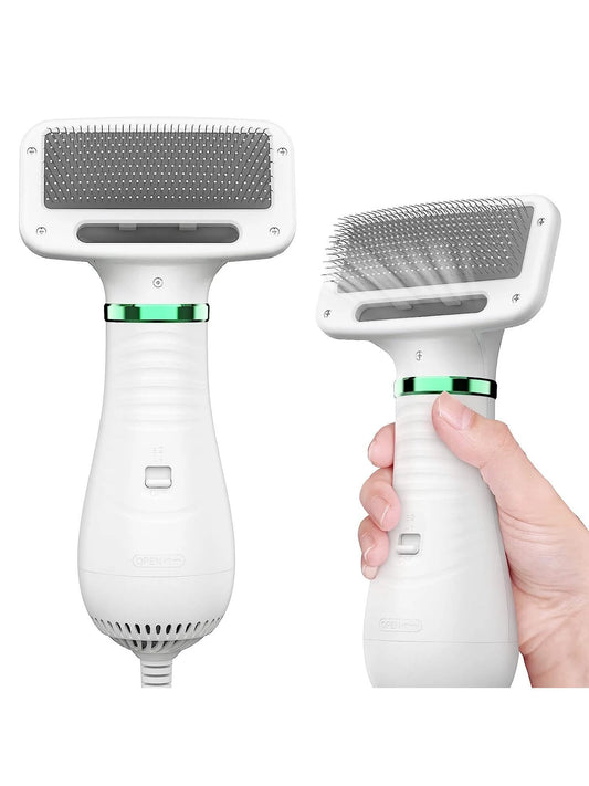2-in-1 Pet Hair Dryer & Slicker Brush - Adjustable Temperature Grooming Tool for Small & Medium Dogs and Cats - White