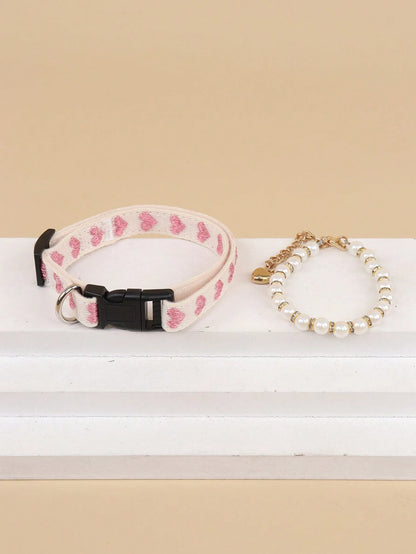 1Pc Love Pattern Jacquard Soft Pet Collar Suitable for Small Cats and Dogs (Not for Large Dogs)