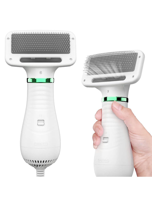 2-in-1 Pet Hair Dryer & Slicker Brush - Adjustable Temperature Grooming Tool for Small & Medium Dogs and Cats - White