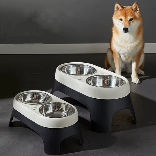Premium Elevated Stainless Steel Pet Feeding Bowls - Anti-Knock Double Bowl for Cats and Dogs with Leak Proof Design