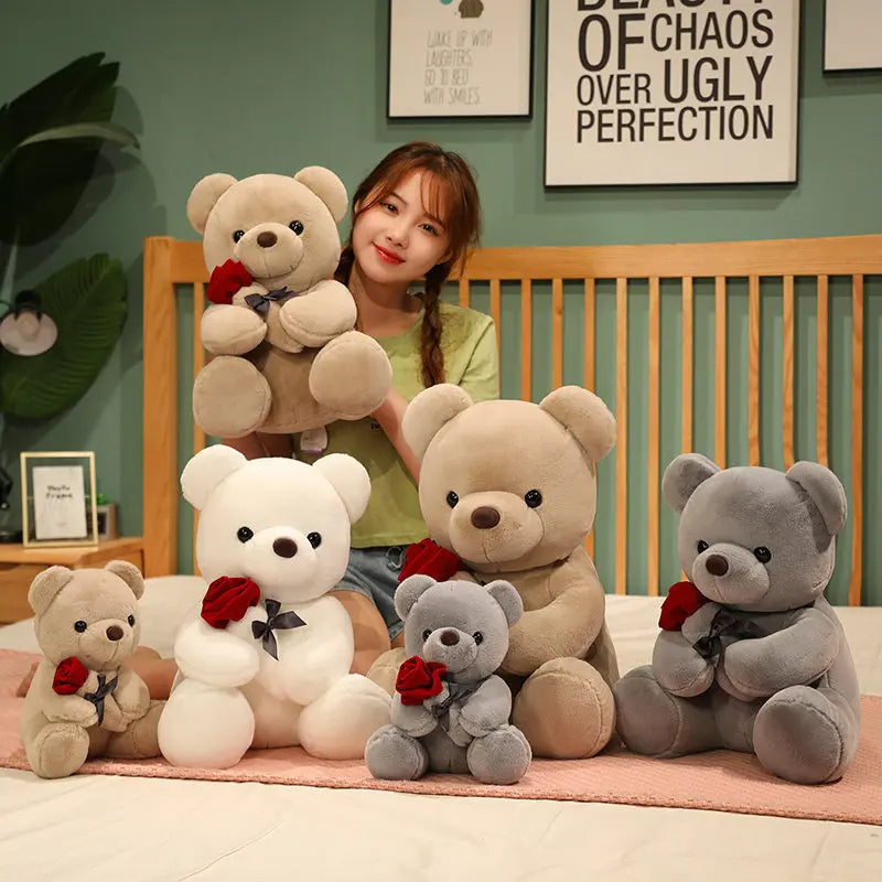 Adorable 23-45Cm Plush Teddy Bear with Roses - Perfect Birthday or Valentine's Day Gift for Girlfriend!