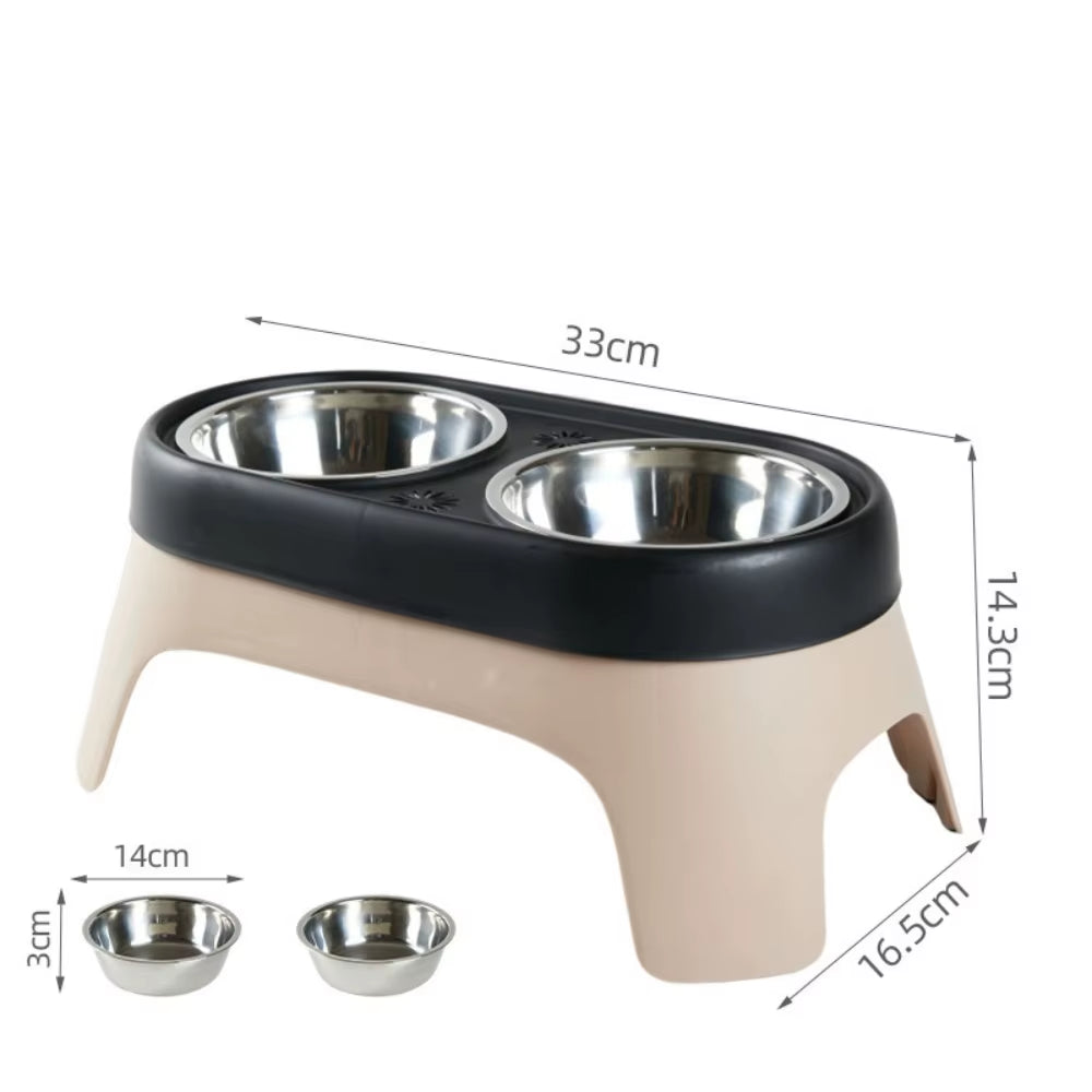 Premium Elevated Stainless Steel Pet Feeding Bowls - Anti-Knock Double Bowl for Cats and Dogs with Leak Proof Design