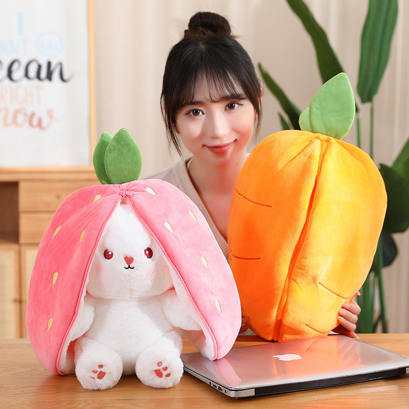 Adorable Kawaii Fruit Bunny Plush Toy - Cute Carrot & Strawberry Rabbit for Kids' Birthday & Christmas Gifts!