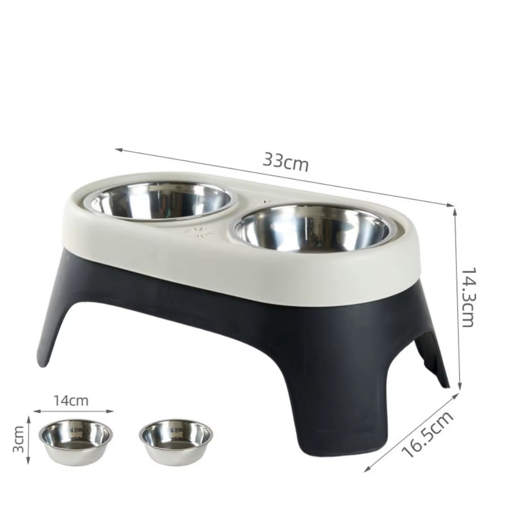 Premium Elevated Stainless Steel Pet Feeding Bowls - Anti-Knock Double Bowl for Cats and Dogs with Leak Proof Design