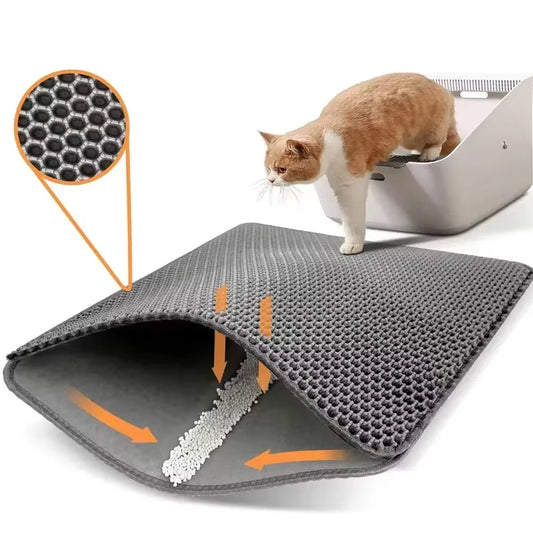 Premium Waterproof Cat Litter Mat - 60x90cm Double Layer EVA, Non-Slip & Washable for Easy Pet Cleanup