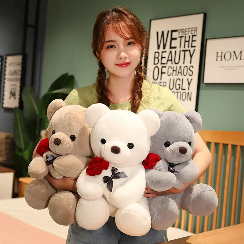 Adorable 23-45Cm Plush Teddy Bear with Roses - Perfect Birthday or Valentine's Day Gift for Girlfriend!