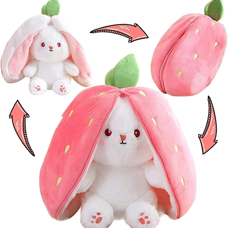 Adorable Kawaii Fruit Bunny Plush Toy - Cute Carrot & Strawberry Rabbit for Kids' Birthday & Christmas Gifts!