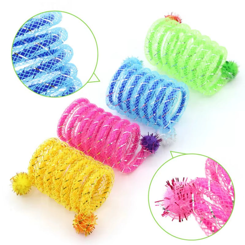 Endless Fun with Interactive Colorful Spring Cat Toys - Durable Elastic Wool Balls!