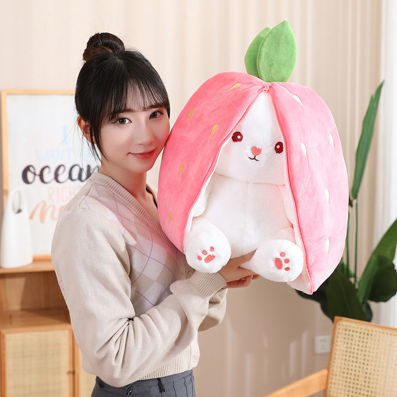 Adorable Kawaii Fruit Bunny Plush Toy - Cute Carrot & Strawberry Rabbit for Kids' Birthday & Christmas Gifts!