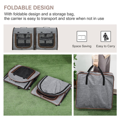 Deluxe Portable Soft-Sided Cat Carrier with Dividers, Dual Compartments, Padded Comfort & Storage Bag - Stylish Grey