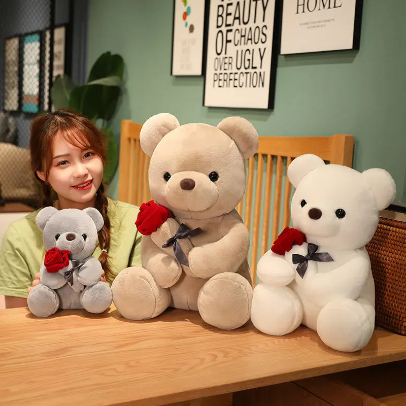 Adorable 23-45Cm Plush Teddy Bear with Roses - Perfect Birthday or Valentine's Day Gift for Girlfriend!