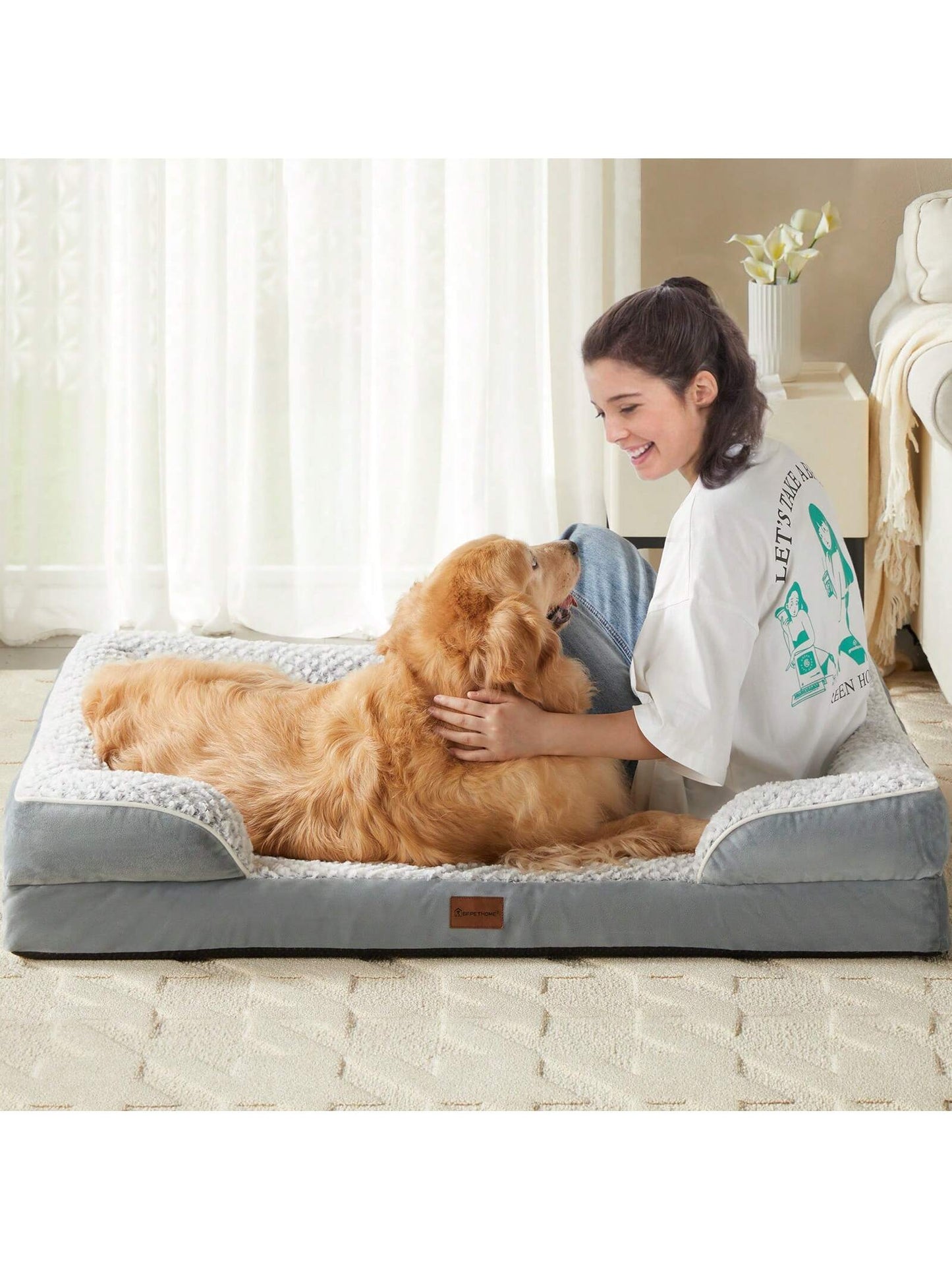 Premium Orthopedic Dog Bed for Medium Dogs - Waterproof, Supportive Foam Pet Sofa with Removable Washable Cover and Nonskid Bottom, Stylish Grey Design