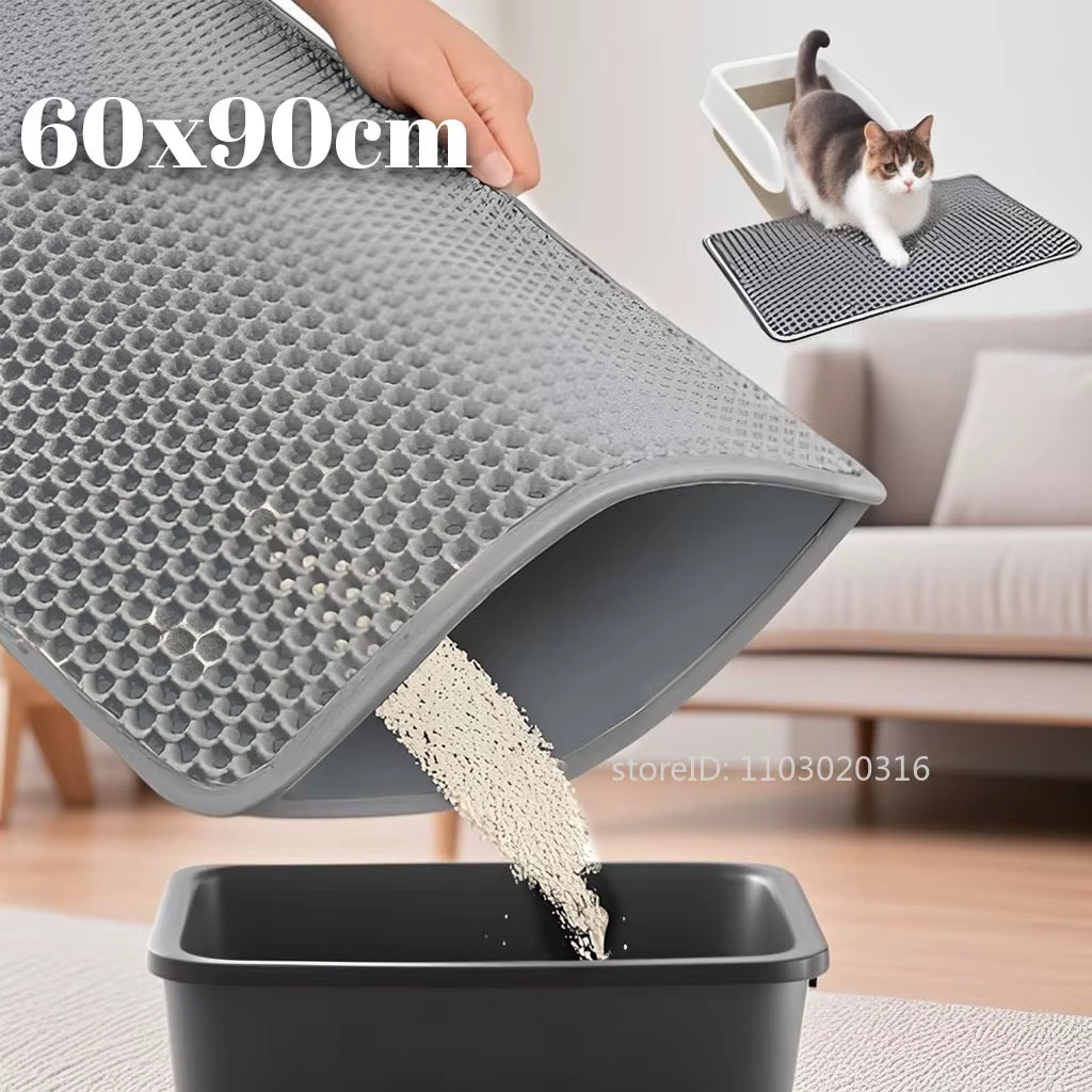 Premium Waterproof Cat Litter Mat - 60x90cm Double Layer EVA, Non-Slip & Washable for Easy Pet Cleanup