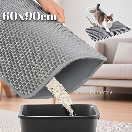 Premium Waterproof Cat Litter Mat - 60x90cm Double Layer EVA, Non-Slip & Washable for Easy Pet Cleanup