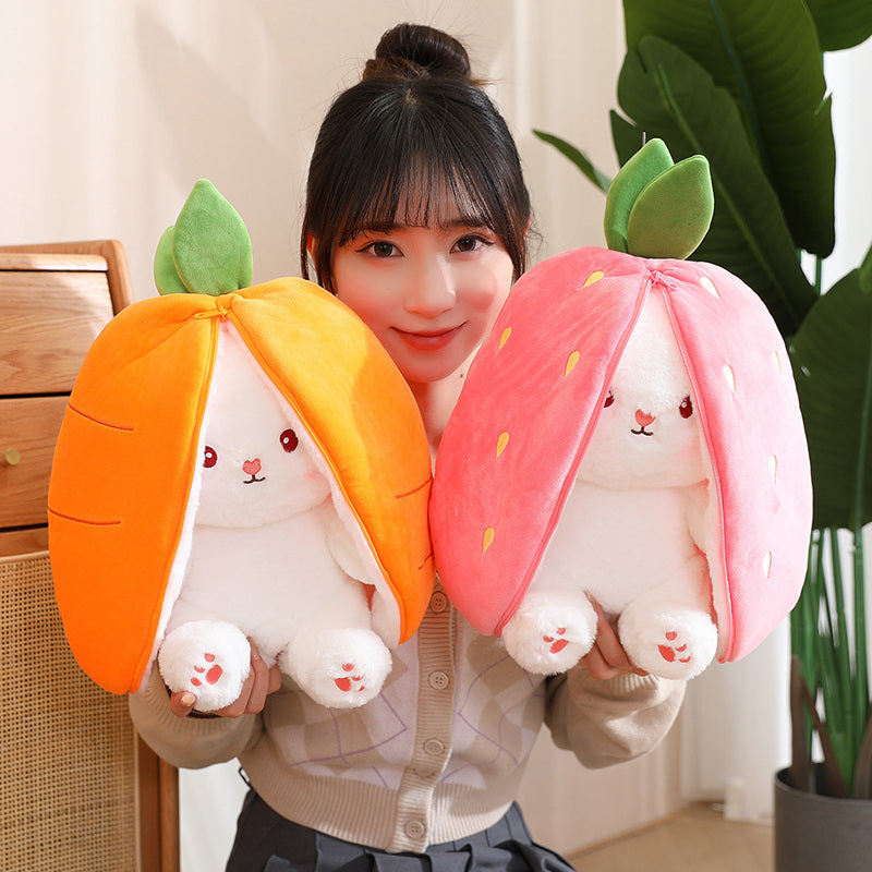 Adorable Kawaii Fruit Bunny Plush Toy - Cute Carrot & Strawberry Rabbit for Kids' Birthday & Christmas Gifts!