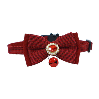 Chic 2PCS Adjustable Bow Pet Collar Set - Trendy Grid Design with Safety Buckle & Elegant Cat Pendant