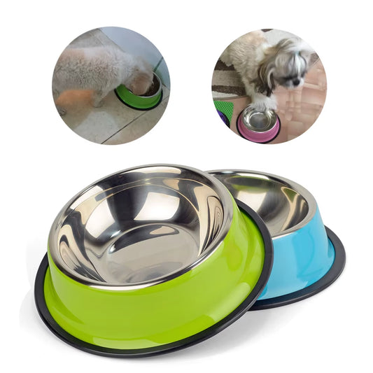 Vibrant Stainless Steel Pet Bowls - Chic Food & Water Dishes for Cats and Puppies