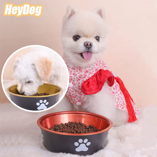 Stylish Golden Premium Stainless Steel Dog Bowl - Large Capacity & Anti-Knock Design for Mess-Free Feeding