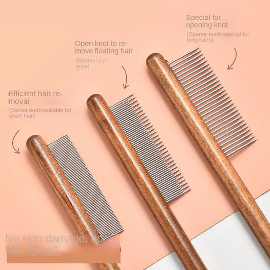 Ultimate Premium Stainless Steel Cat Comb with Elegant Wooden Handle - The Must-Have Grooming Tool for Cats & Dogs!