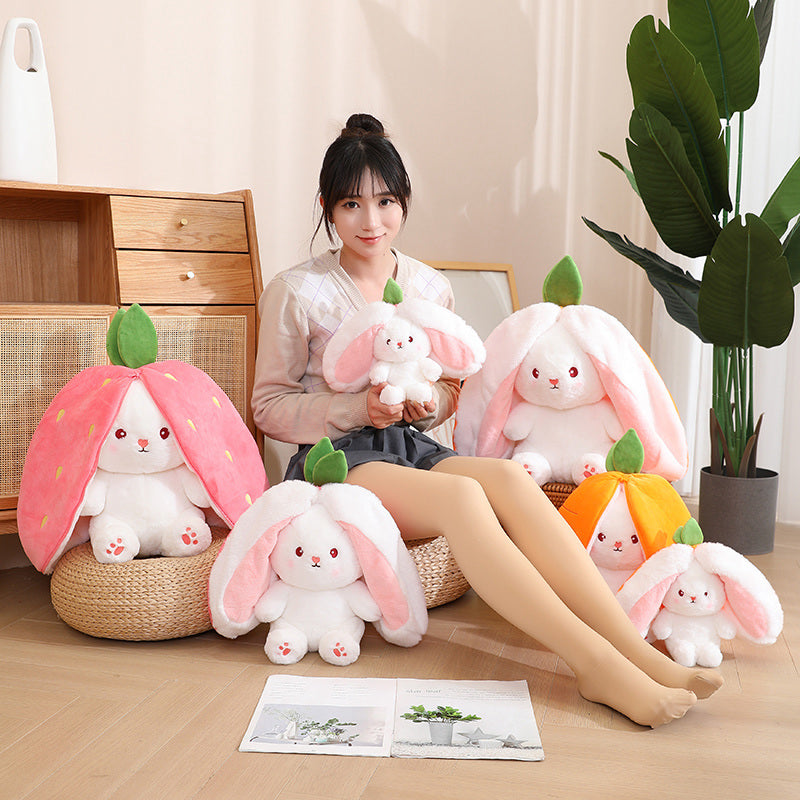 Adorable Kawaii Fruit Bunny Plush Toy - Cute Carrot & Strawberry Rabbit for Kids' Birthday & Christmas Gifts!
