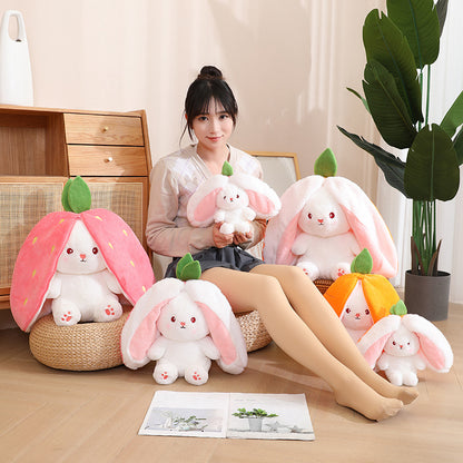 Adorable Kawaii Fruit Bunny Plush Toy - Cute Carrot & Strawberry Rabbit for Kids' Birthday & Christmas Gifts!