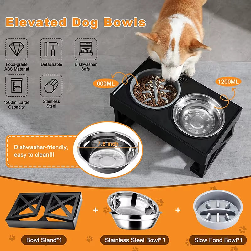 Elevate Your Dog's Dining Experience: Adjustable Slow Feeder Bowls for Medium to Large Dogs - 3 Heights for Optimal Comfort
