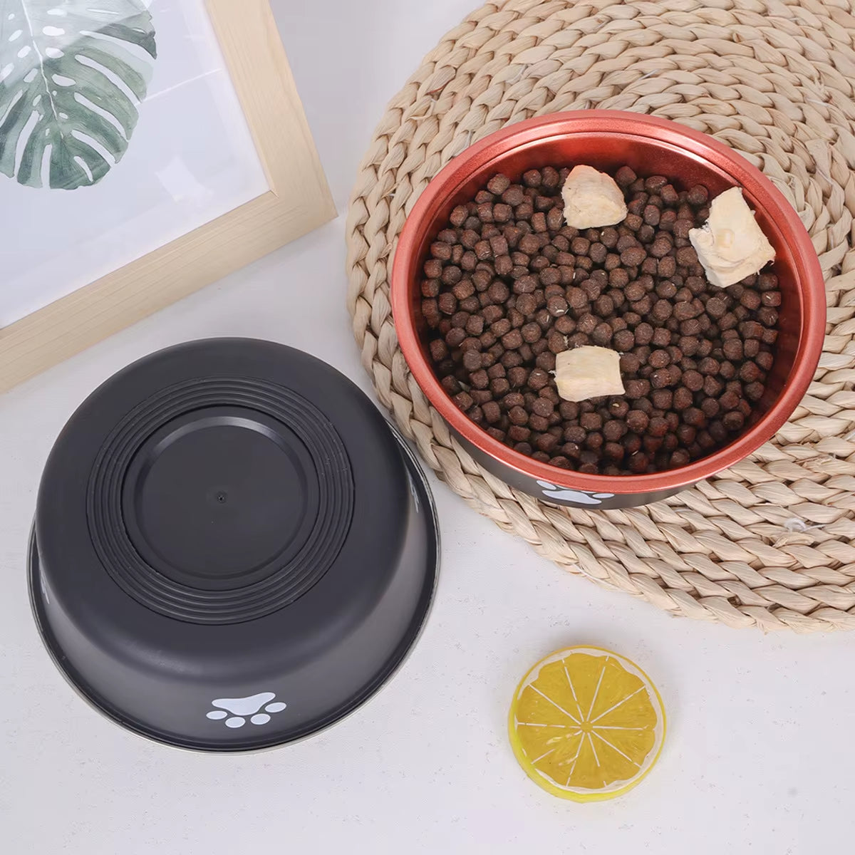 Stylish Golden Premium Stainless Steel Dog Bowl - Large Capacity & Anti-Knock Design for Mess-Free Feeding