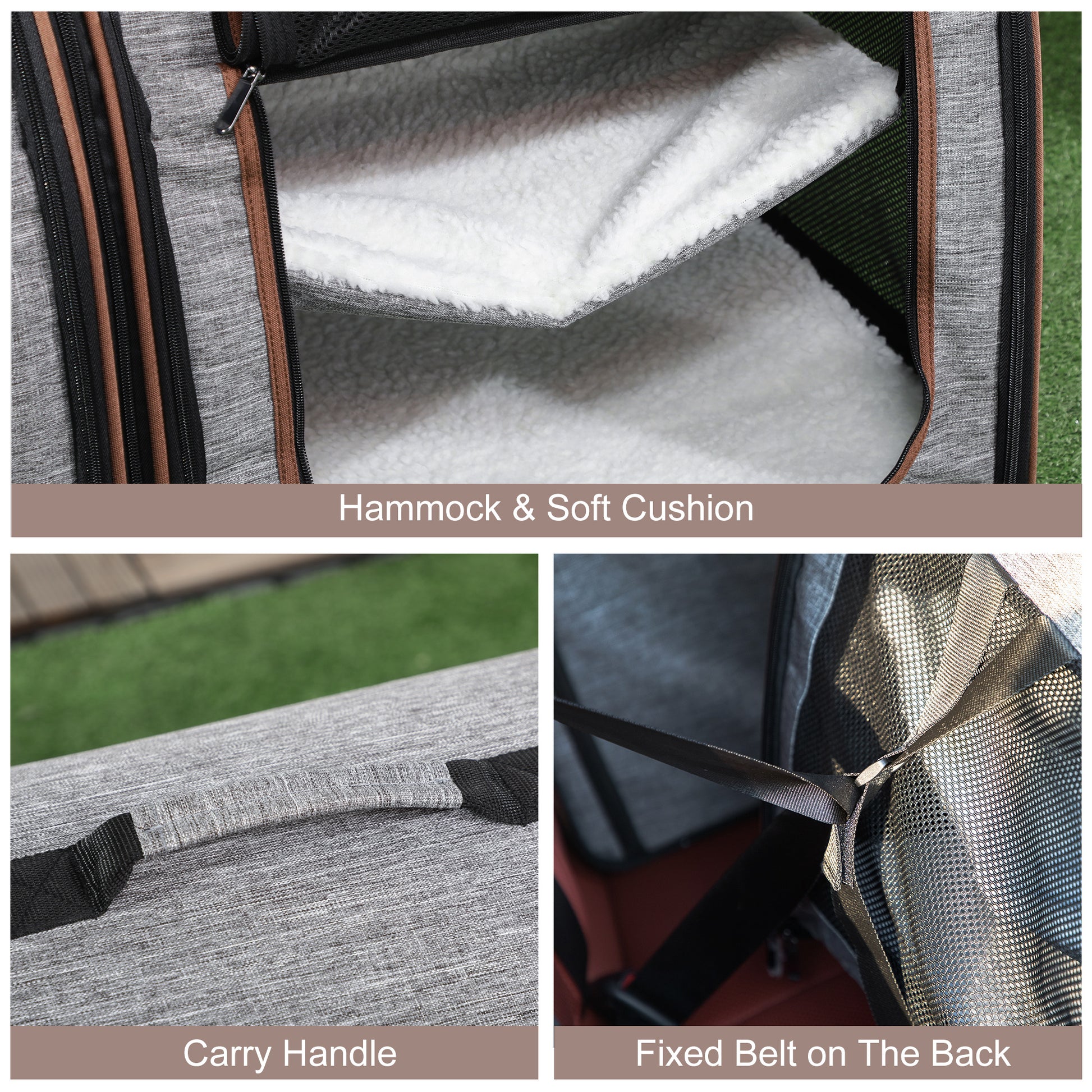 Deluxe Portable Soft-Sided Cat Carrier with Dividers, Dual Compartments, Padded Comfort & Storage Bag - Stylish Grey