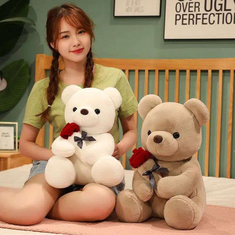 Adorable 23-45Cm Plush Teddy Bear with Roses - Perfect Birthday or Valentine's Day Gift for Girlfriend!