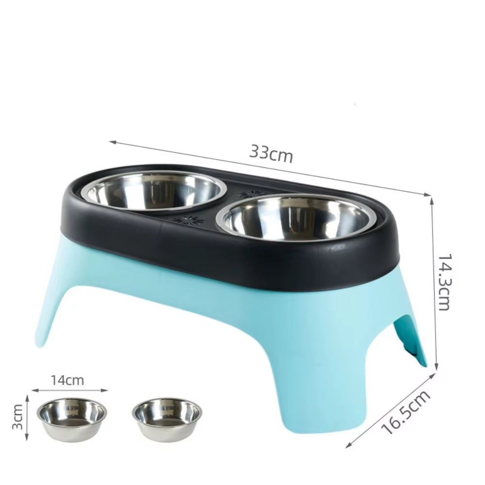 Premium Elevated Stainless Steel Pet Feeding Bowls - Anti-Knock Double Bowl for Cats and Dogs with Leak Proof Design