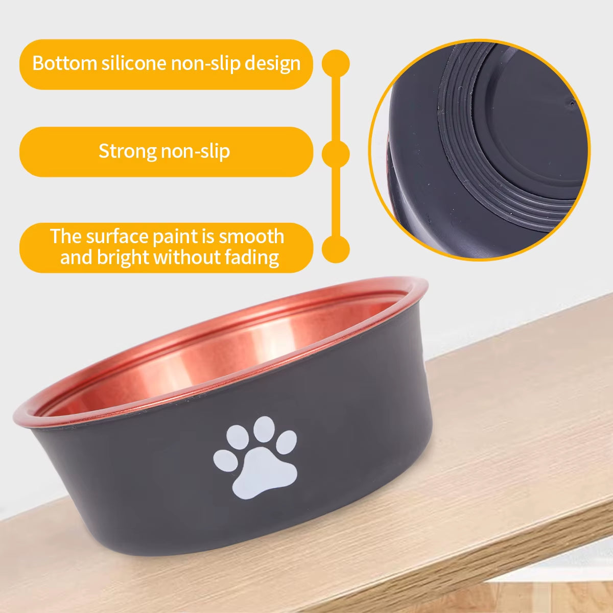 Stylish Golden Premium Stainless Steel Dog Bowl - Large Capacity & Anti-Knock Design for Mess-Free Feeding