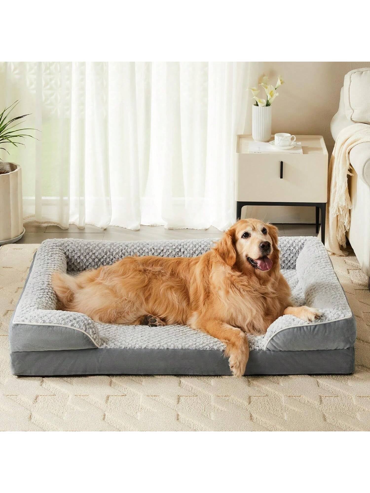 Premium Orthopedic Dog Bed for Medium Dogs - Waterproof, Supportive Foam Pet Sofa with Removable Washable Cover and Nonskid Bottom, Stylish Grey Design