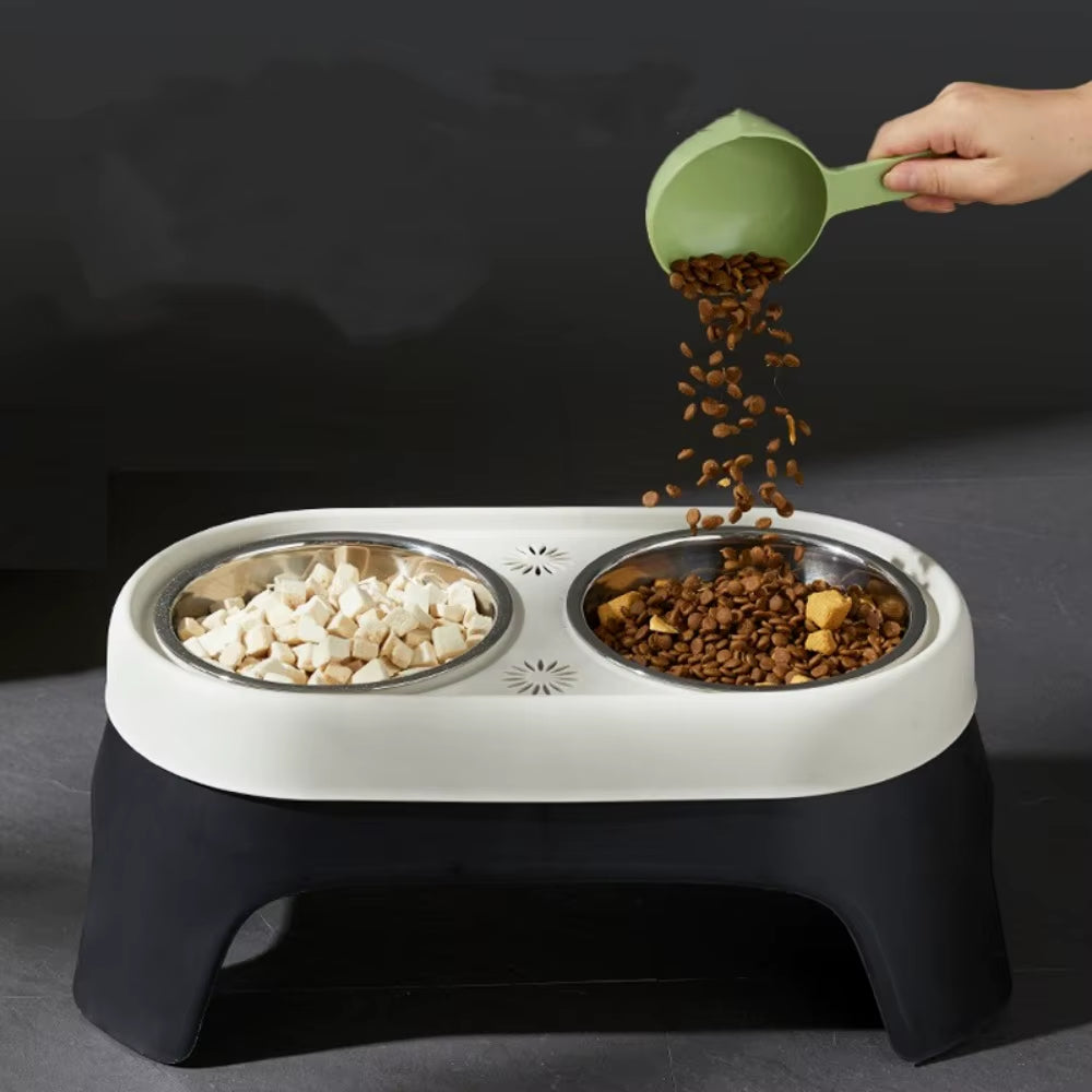 Premium Elevated Stainless Steel Pet Feeding Bowls - Anti-Knock Double Bowl for Cats and Dogs with Leak Proof Design